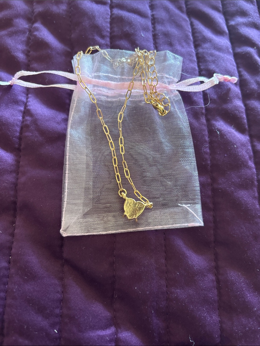 Gold Paperclip Chain Necklace with Heart Pendant - Women Jewelry